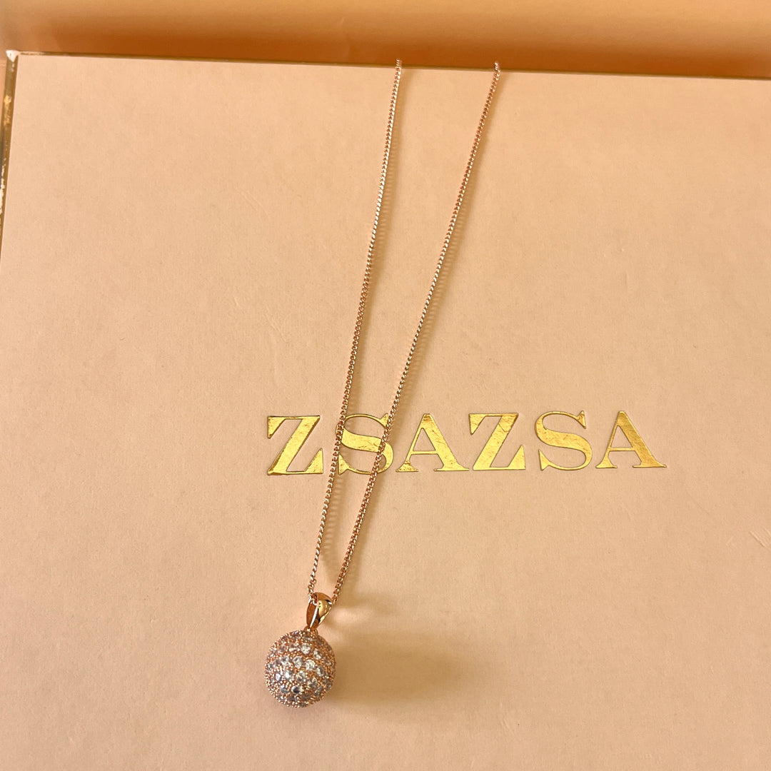 zircone rose gold plated ball pendant and bracelet