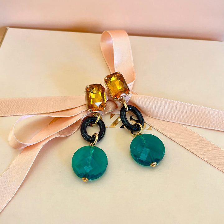 Yellow Swarovski crystals with resin earrings