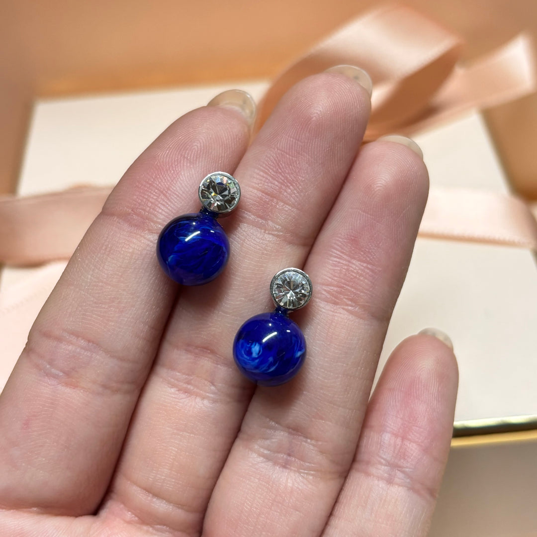 Dainty royal blue pearl earrings