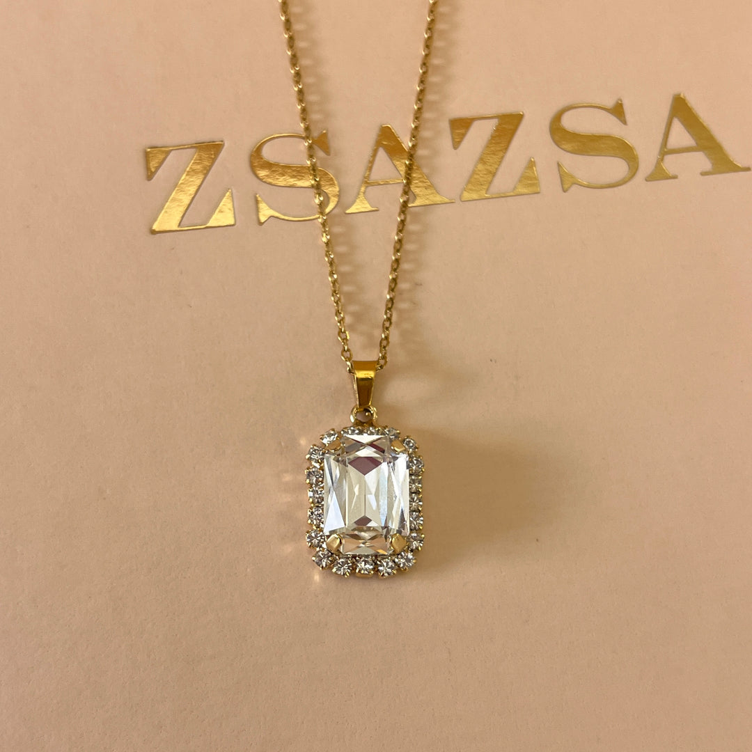 Preciosa crystals rectangular gold plated pendant