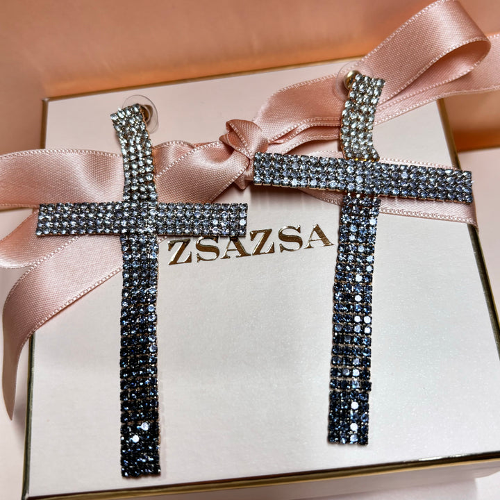 Grey cross earrings