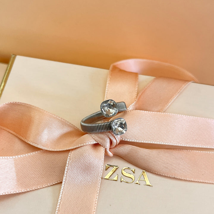 Preciosa crystals double white gold plated twisted ring