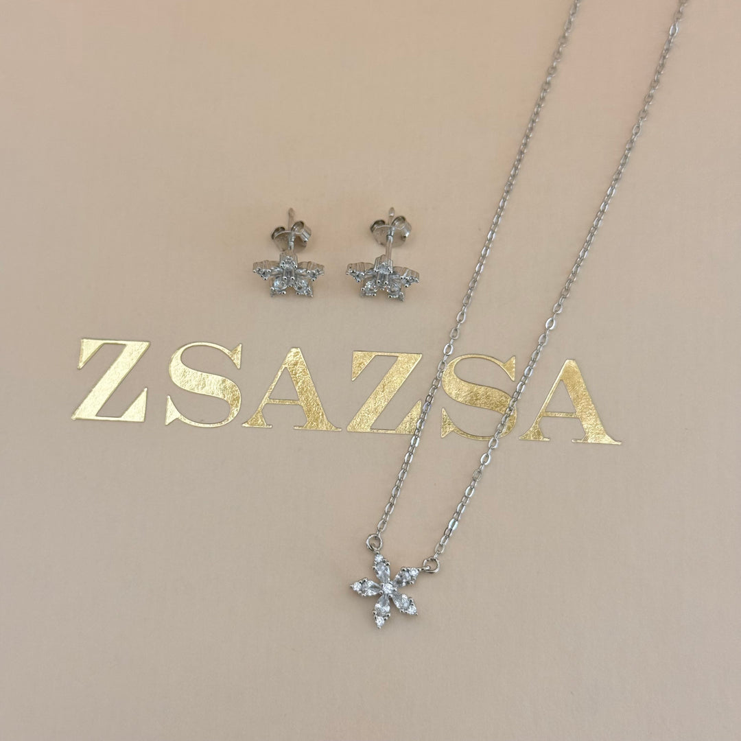 Dainty flower zircone sterling silver set