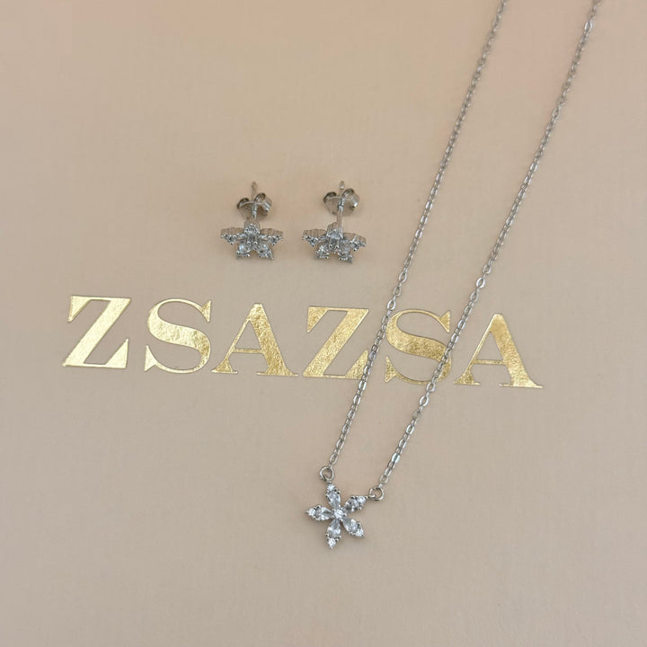 Dainty flower zircone sterling silver set
