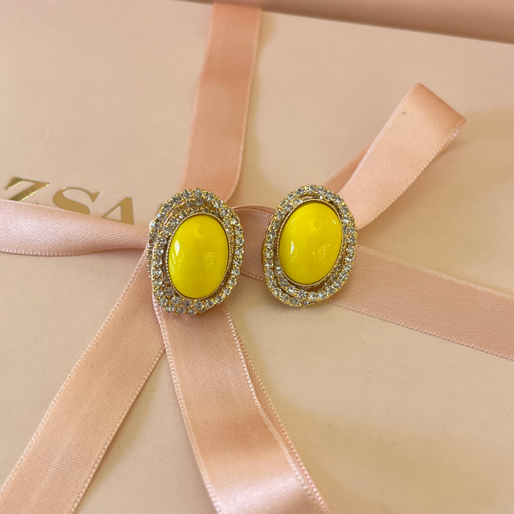 Yellow studs with Swarovski crystals