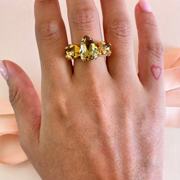Teardrop Bronze Swarovski crystals ring