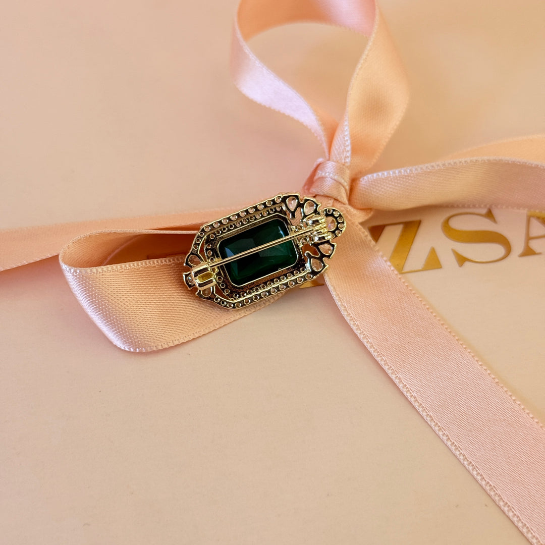 Dainty Rectangular green zircone brooch