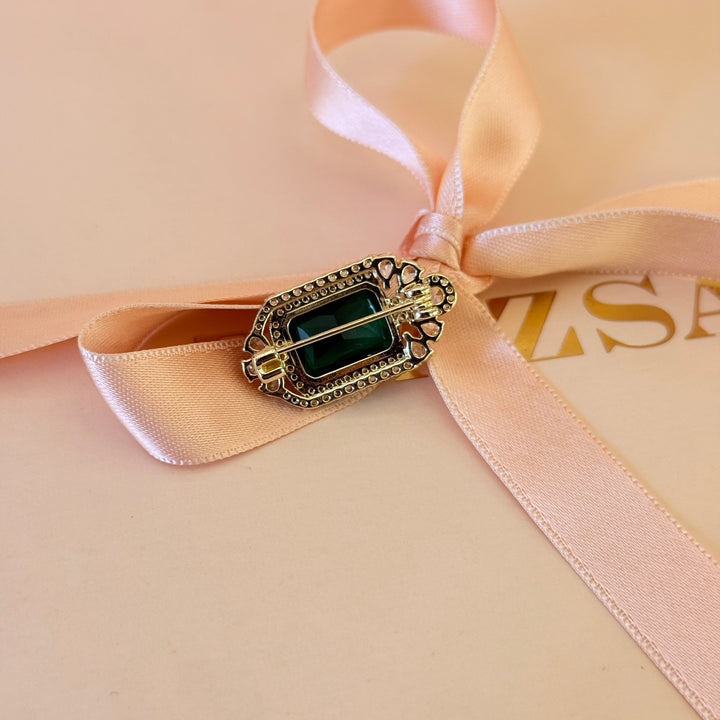 Dainty Rectangular green zircone brooch