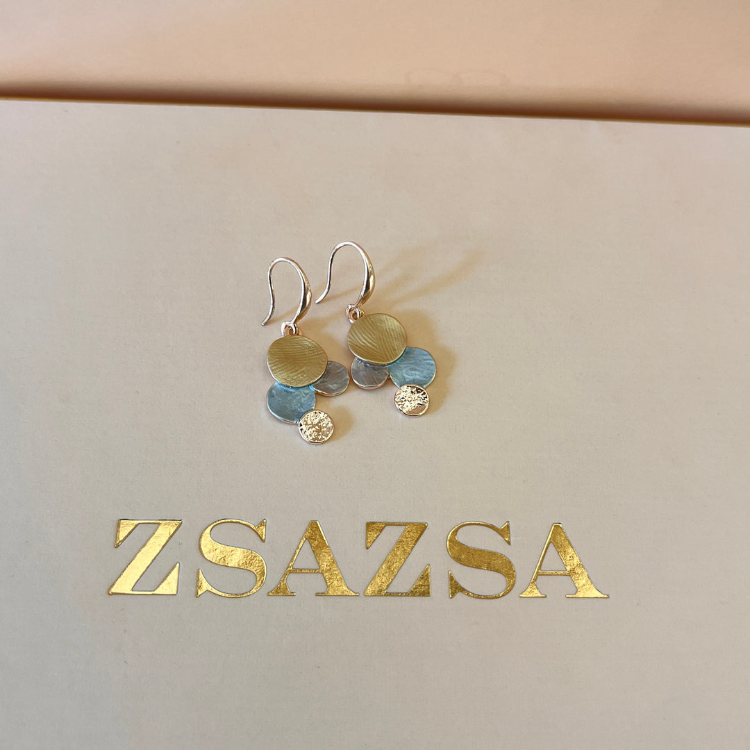 Enamel lime green, light turquoise and light grey hook earrings
