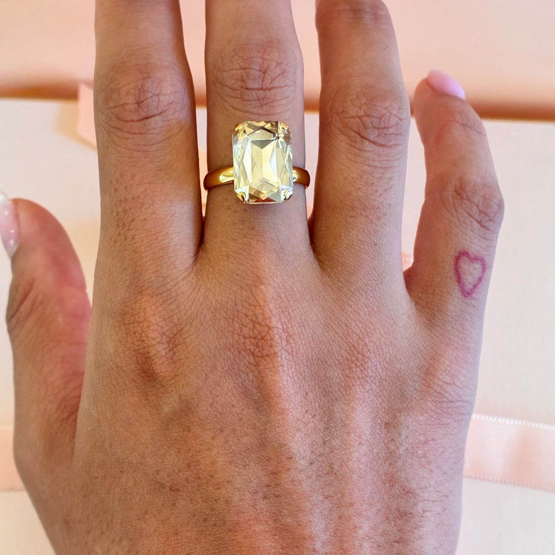 Champagne rectangular Swarovski crystal ring