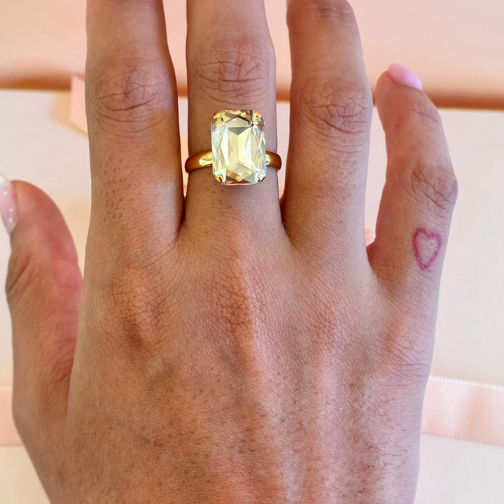 Champagne rectangular Swarovski crystal ring