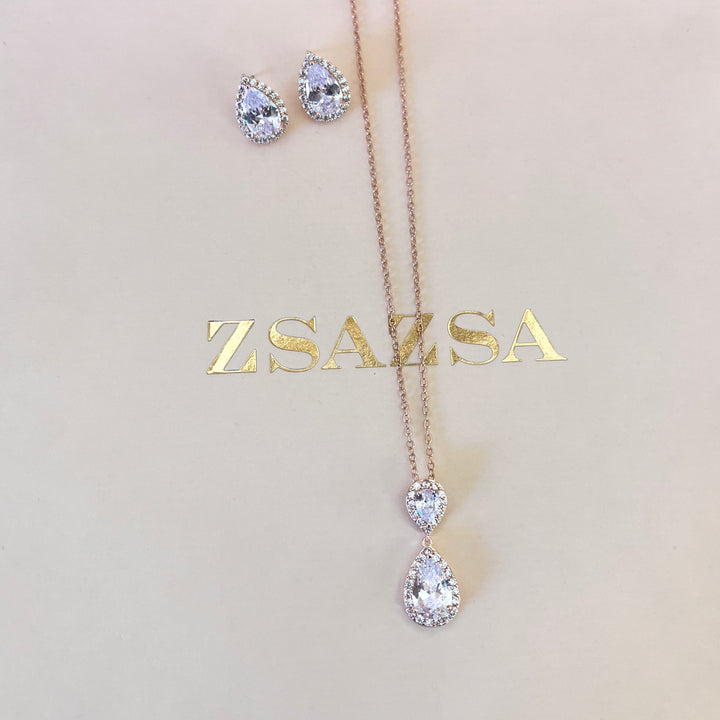 Teardrop zircone rose gold plated set