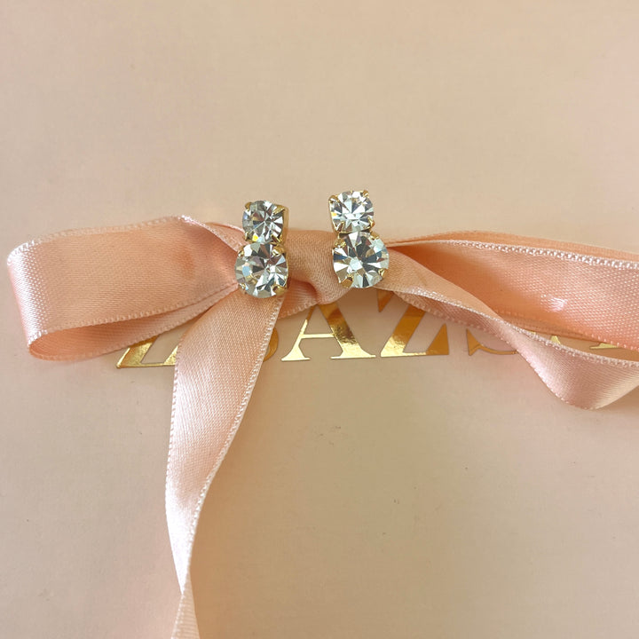 Preciosa crystals double round gold plated solitarie studs