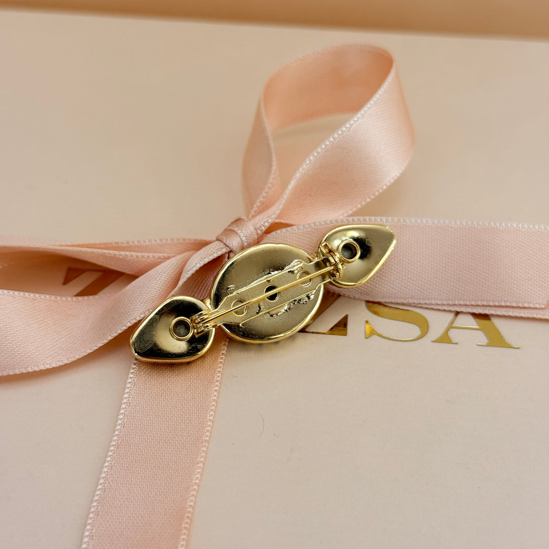 Oval and teardrop preciosa crystals gold plated brooch