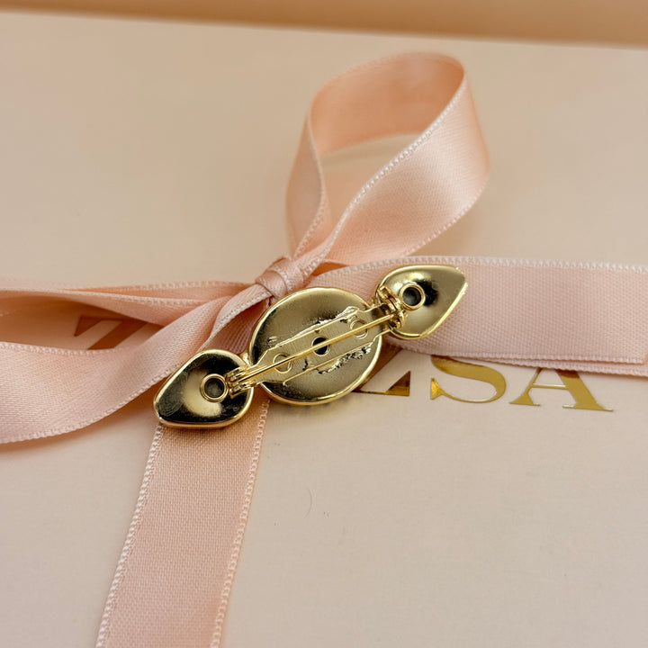 Oval and teardrop preciosa crystals gold plated brooch