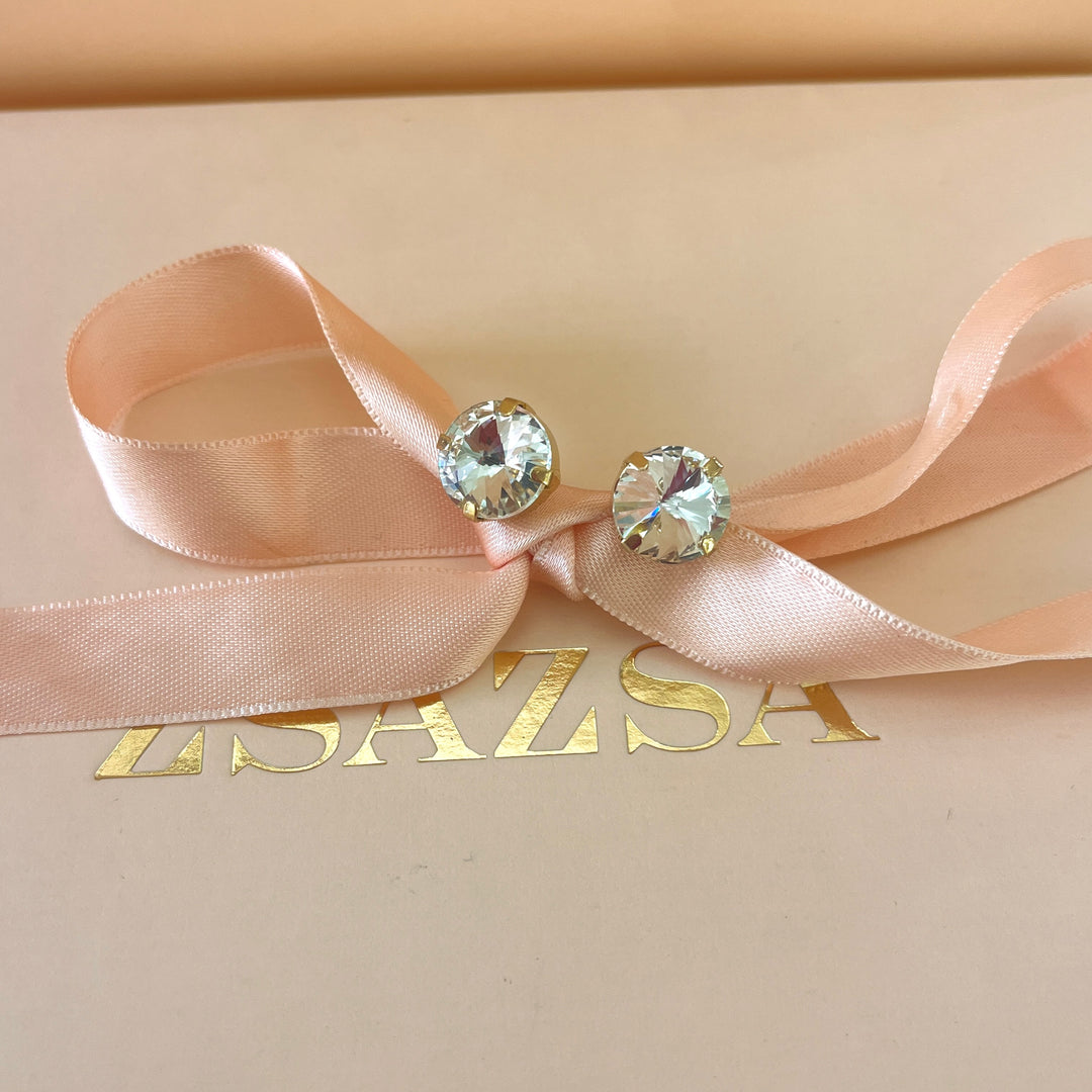 Preciosa crystals round gold plated solitarie studs