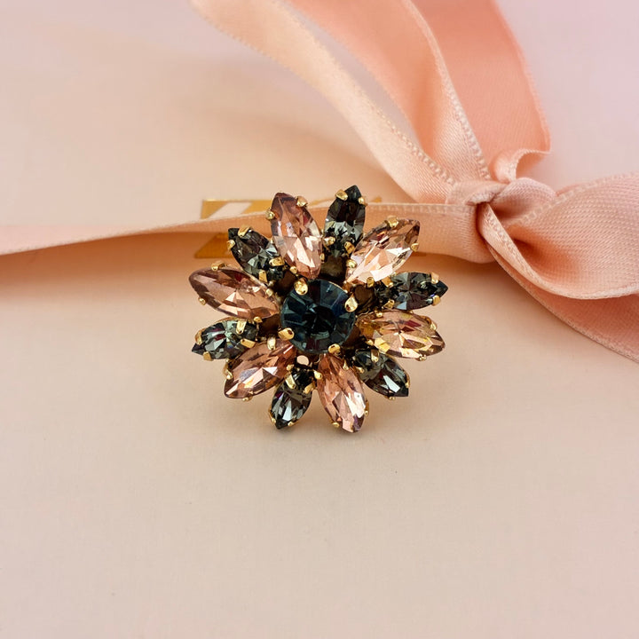 Flowers peach and grey Swarovski crystals set