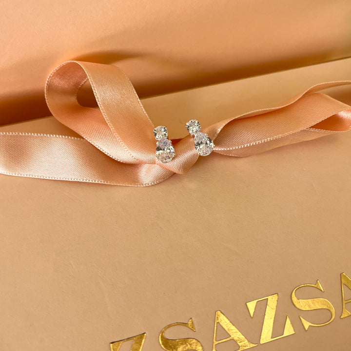 Teardrop zircone white gold plated set