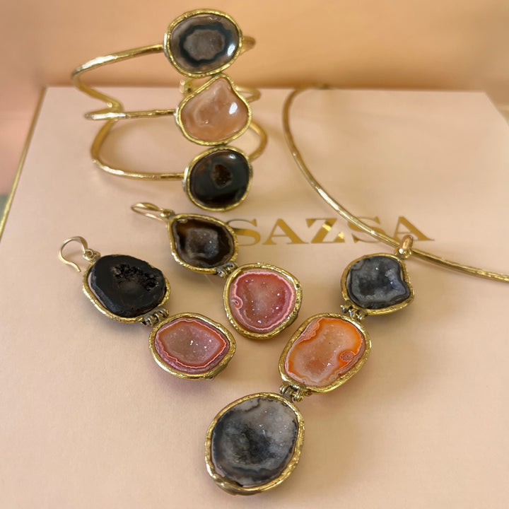 Pink & black geodes handmade set