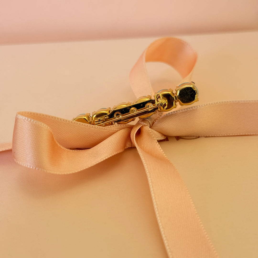 Turquoise preciosa crystals gold plated brooch