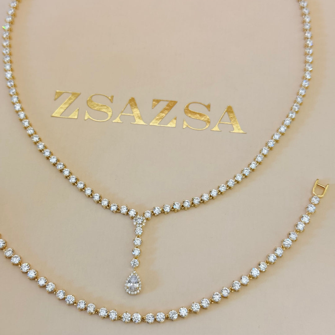 Teardrop zircone gold plated set