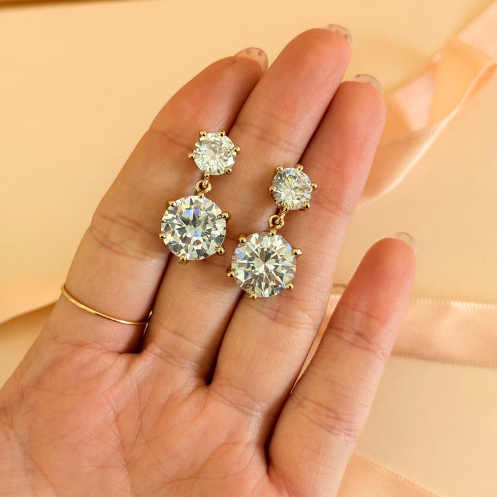 Double round zircone gold plated earrings