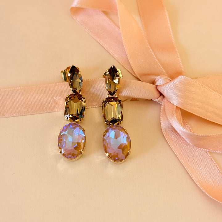 Bronze and multi peach Swarovski crystals earrings and bracelet