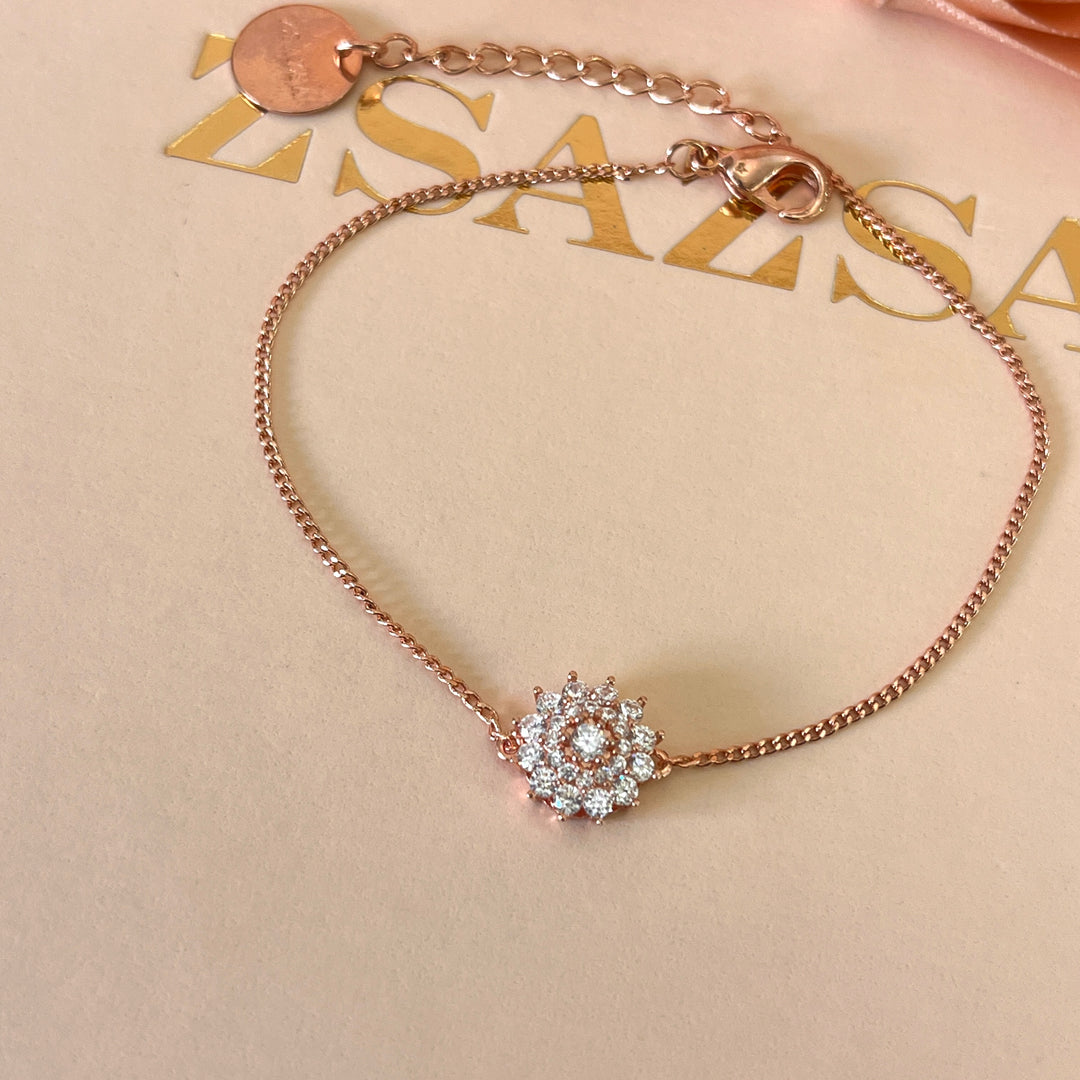 zircone rose gold plated flower bracelet
