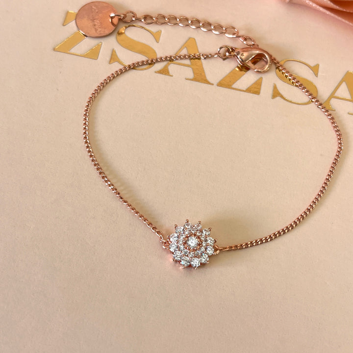 zircone rose gold plated flower bracelet