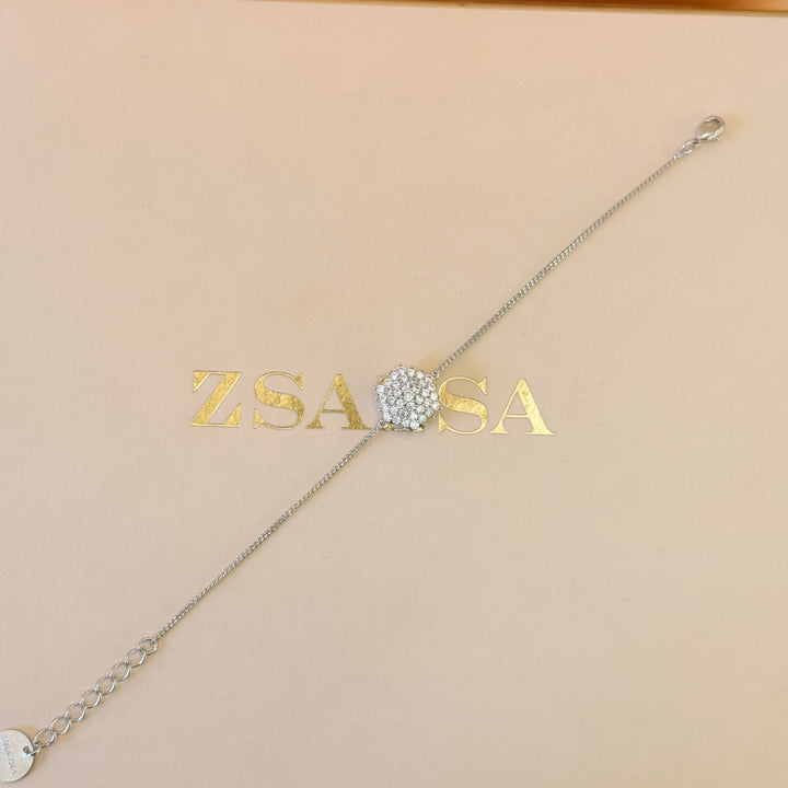 Flower Zircone silver pendant and bracelet