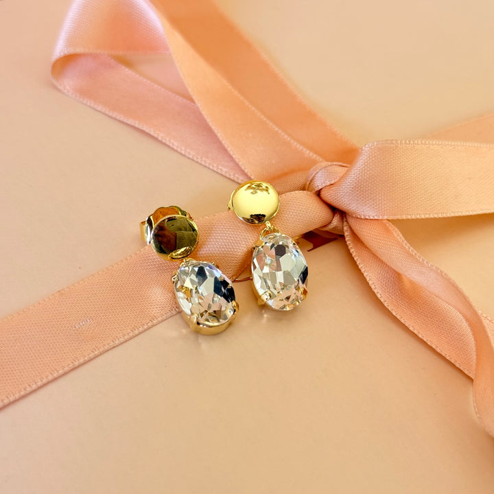 Oval Swarovski crystals gold plated earrings