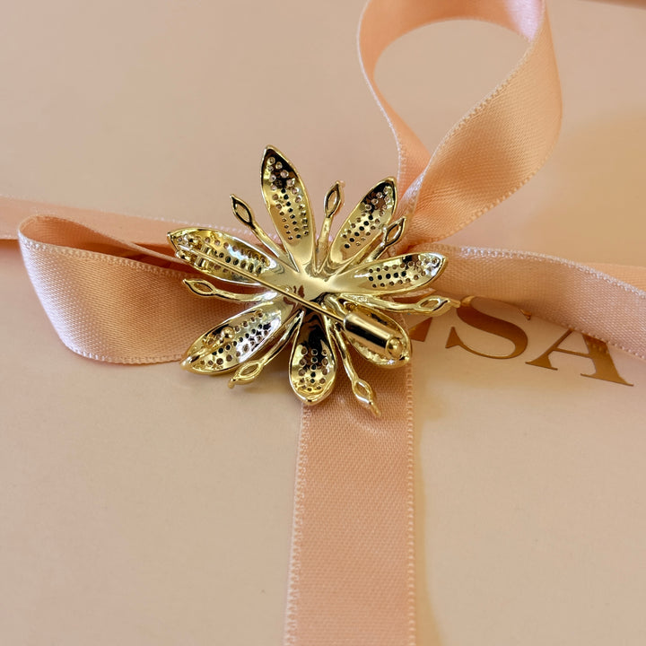 Yellow and turquoise zircone gold plated brooch