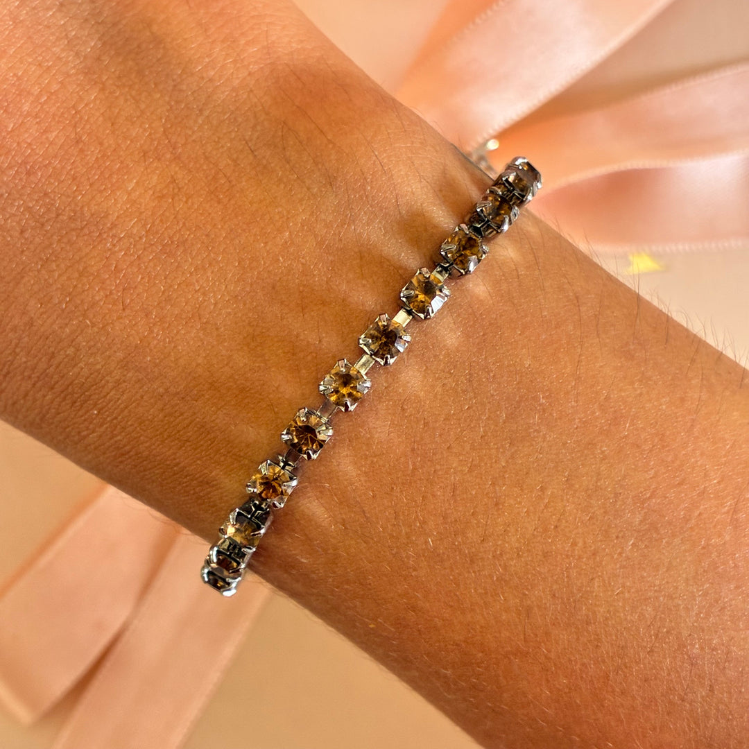 Dainty Bronze Swarovski crystals silver bracelet