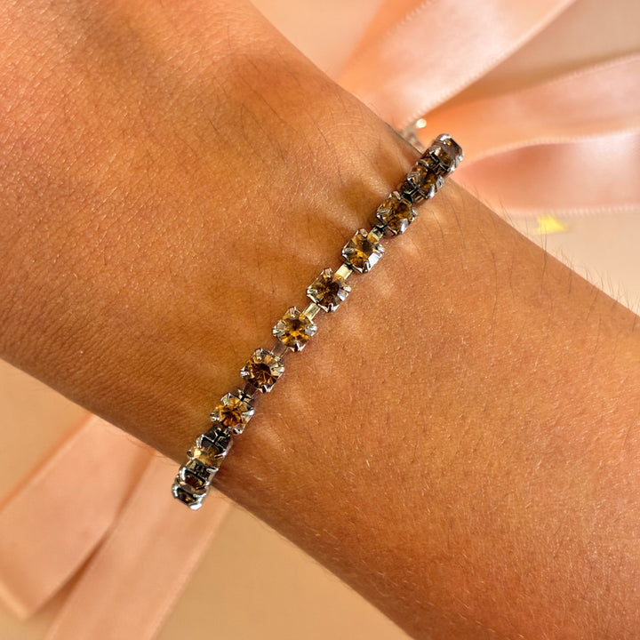 Dainty Bronze Swarovski crystals silver bracelet