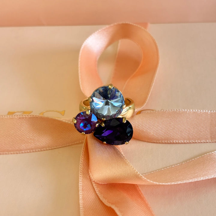 Purple Swarovski crystals ring
