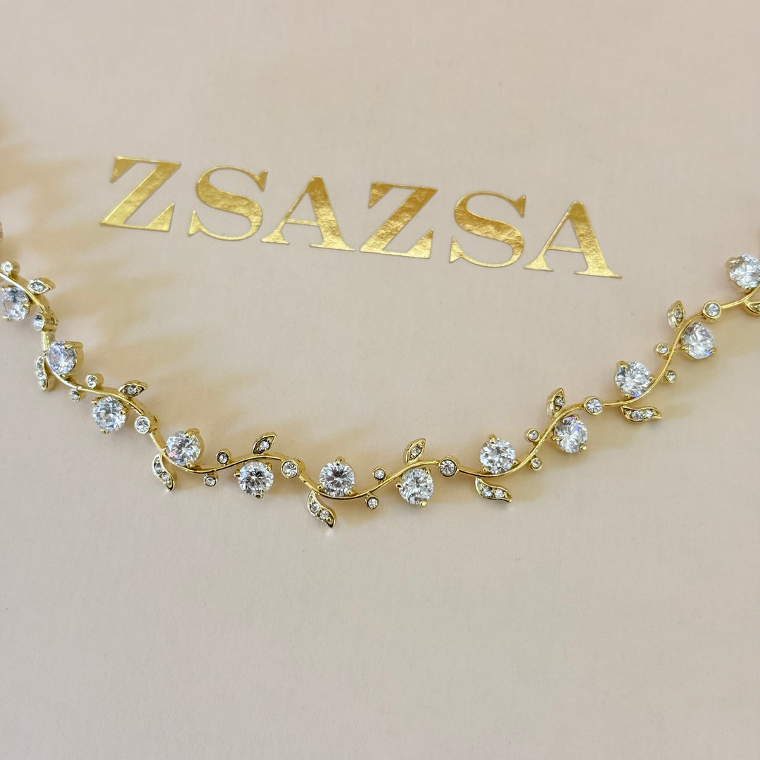 Teardrop and leaves zircone gold plated set