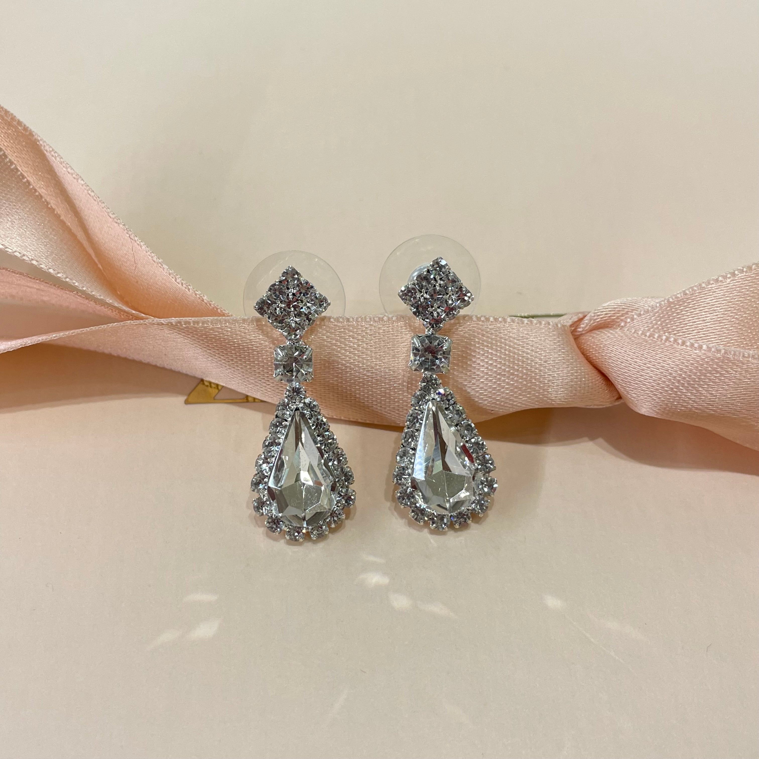 Teardrop Stone Accented Dangle Evening Earrings