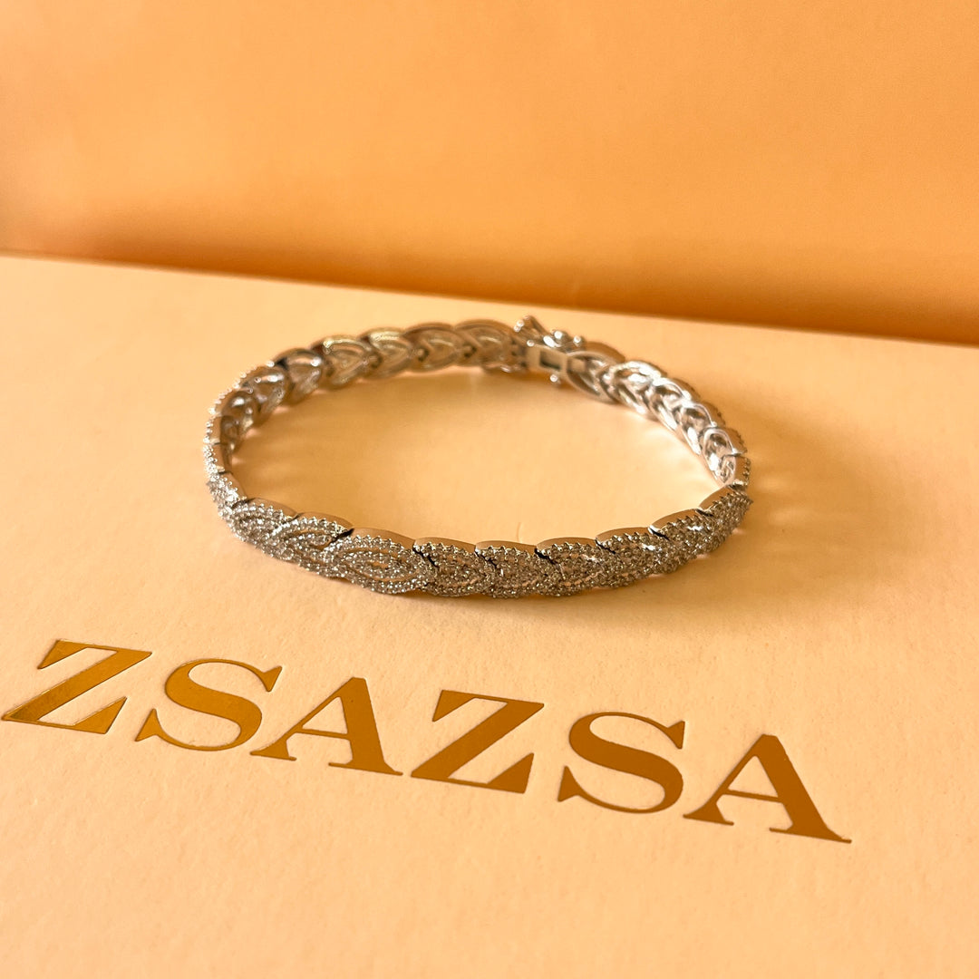 Leaf zircone white gold plated set