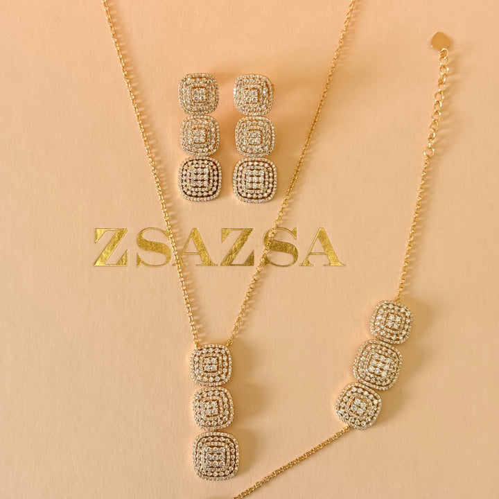 Squares zircone gold plated set