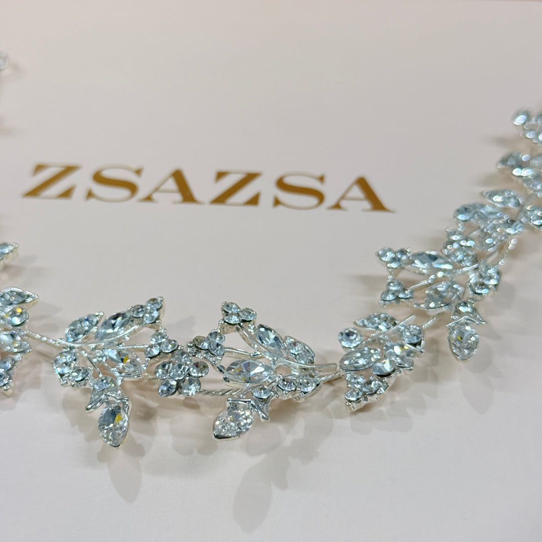Swarovski crystals leaves & flower flexible headband