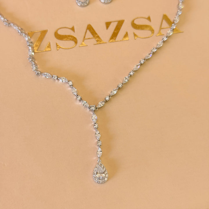 Marquise and teardrop dainty zircone silver set