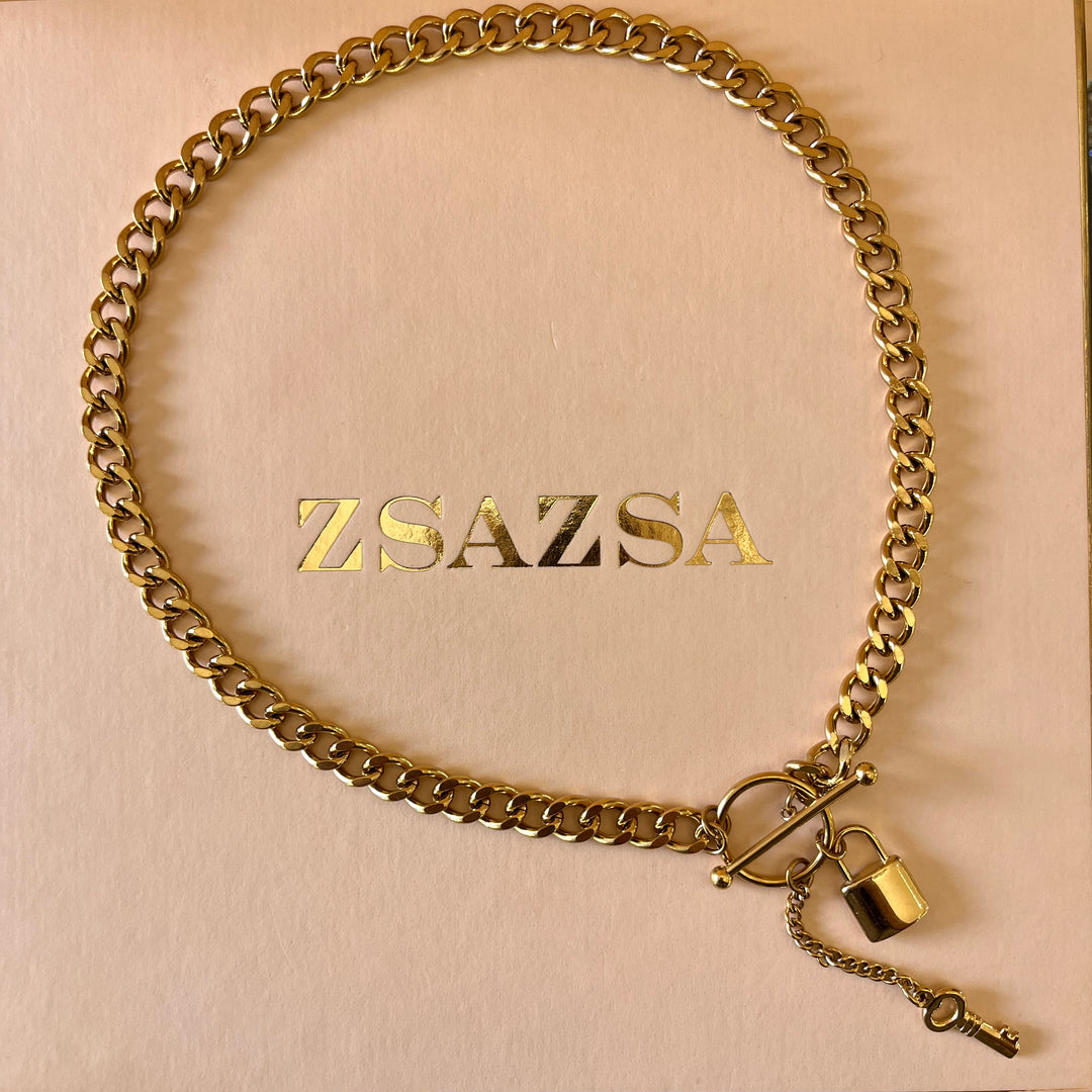 Lock and key stainless steel necklace