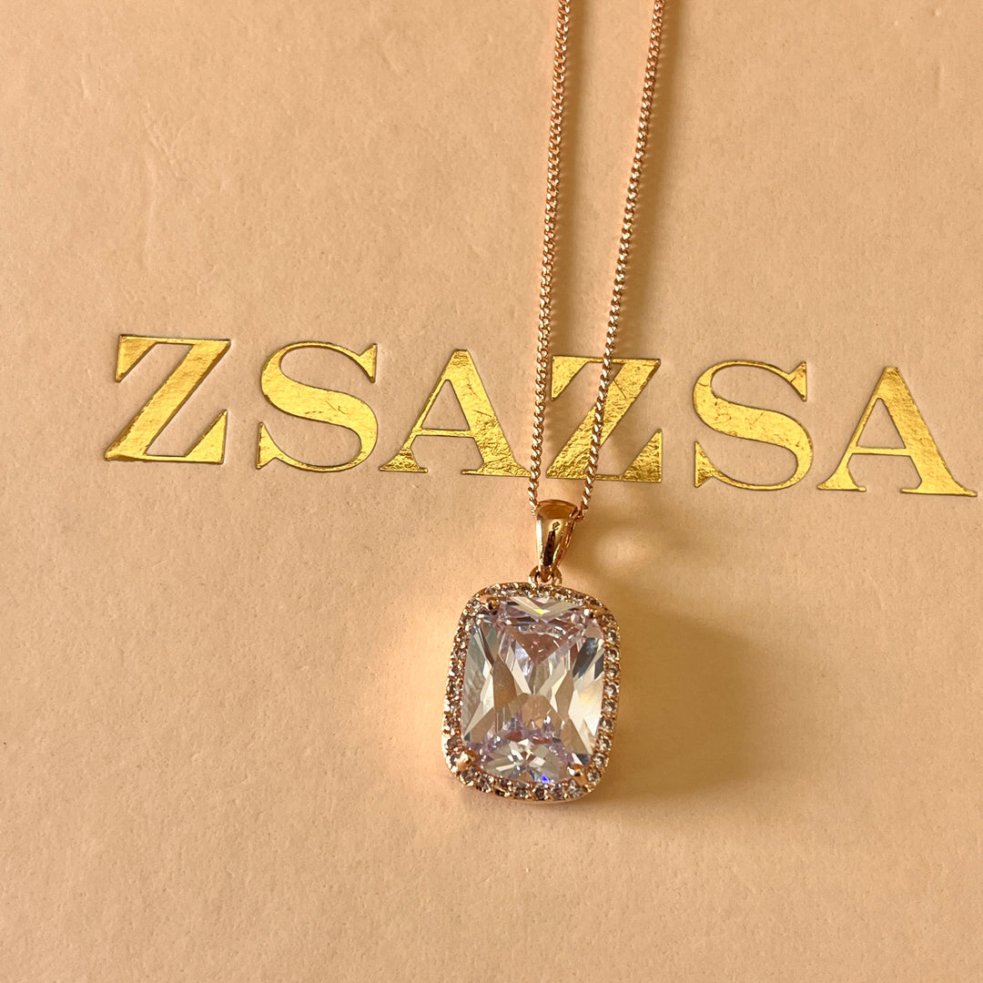 Rectangular zircone rose gold plated pendant