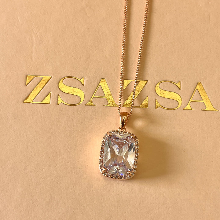 Rectangular zircone rose gold plated pendant