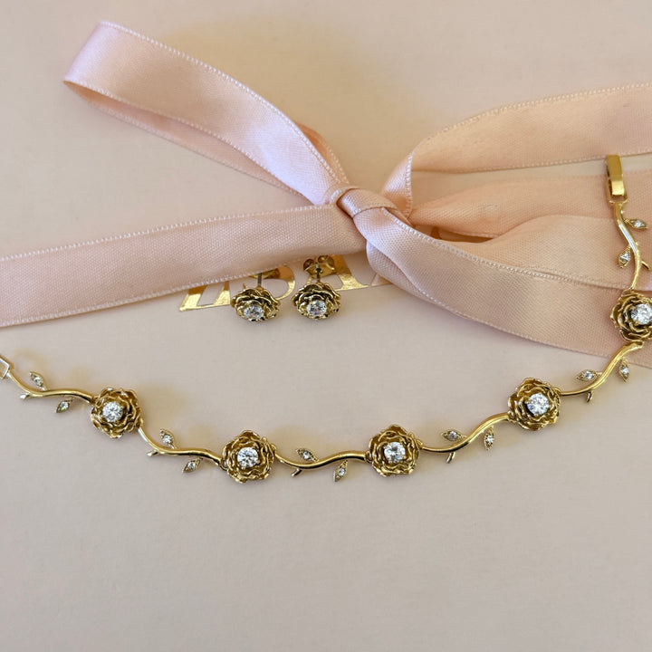 Rosette zircone gold plated earrings and bracelet set