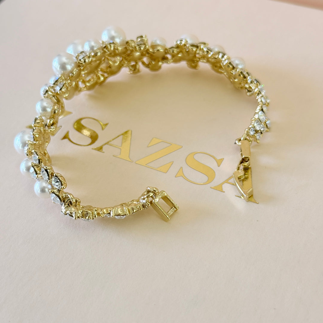Swarovski crystals & pearls chunky gold plated earrings and bracelet