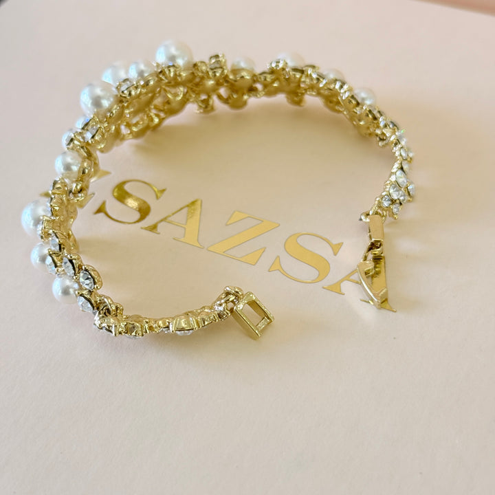 Swarovski crystals & pearls chunky gold plated earrings and bracelet