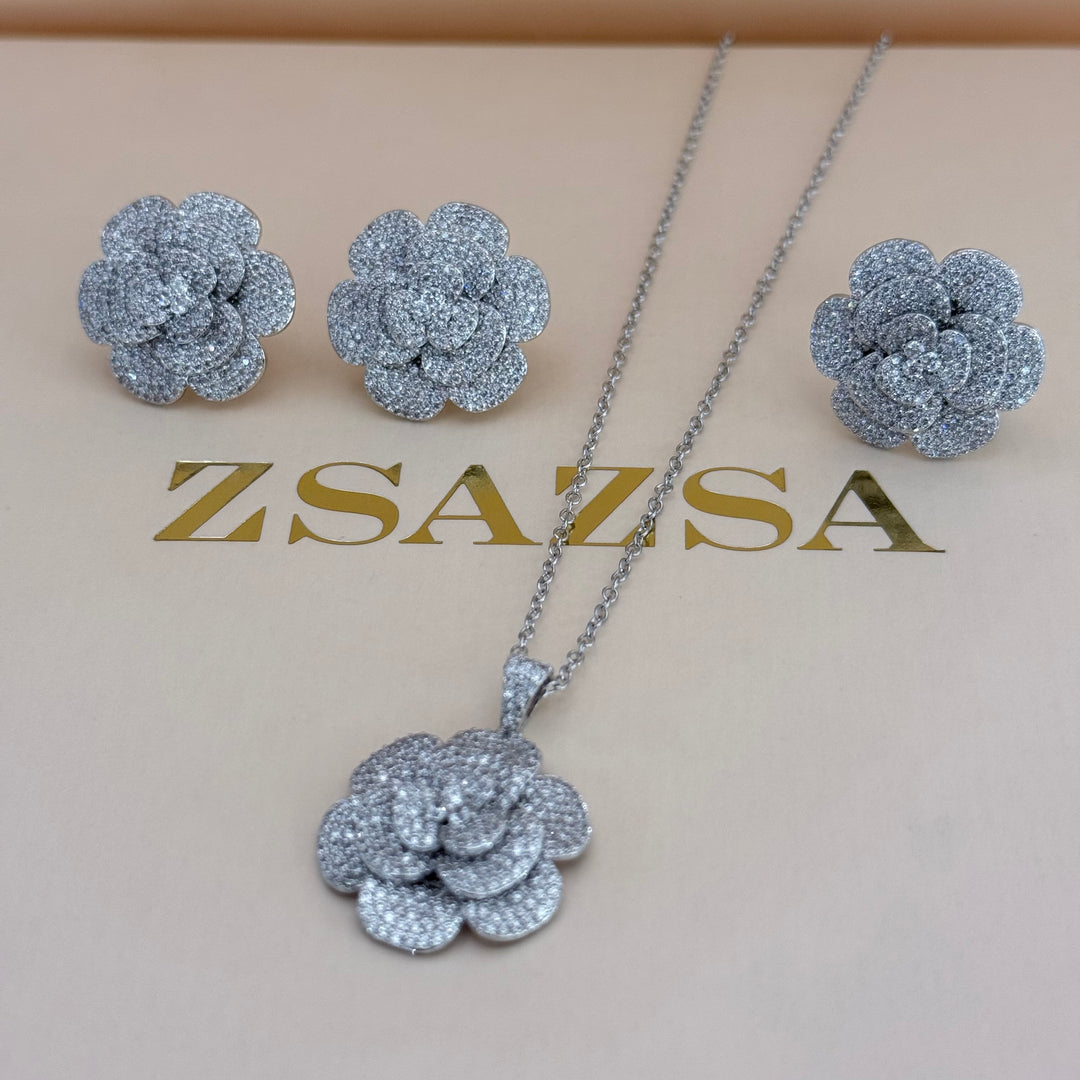 Rosette zircone silver set