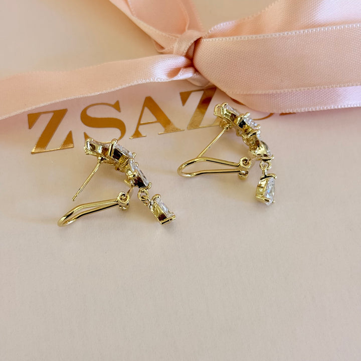 Marquise and teardrop zircone French clip earrings