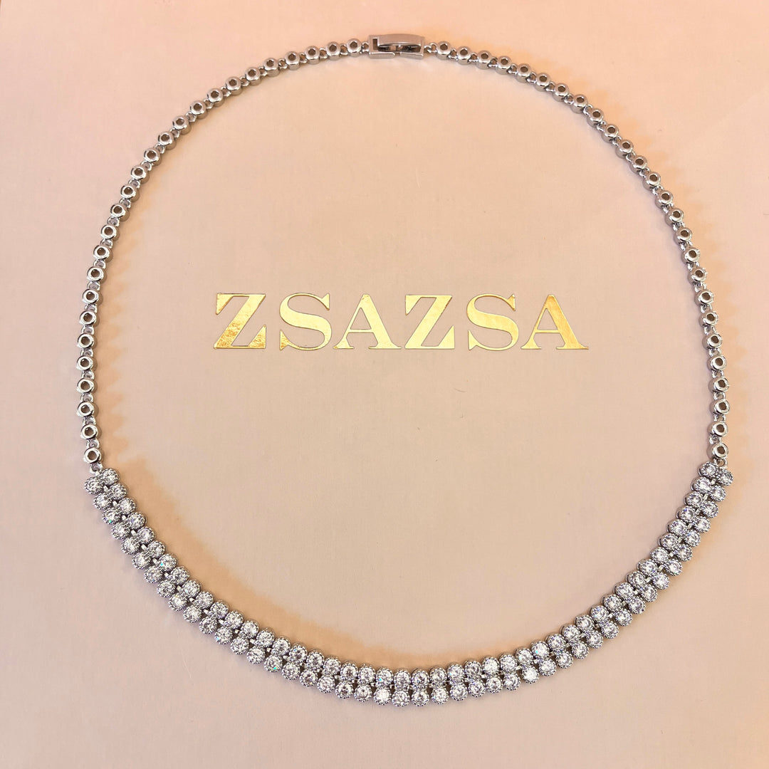 Classic double zircone white gold plated set